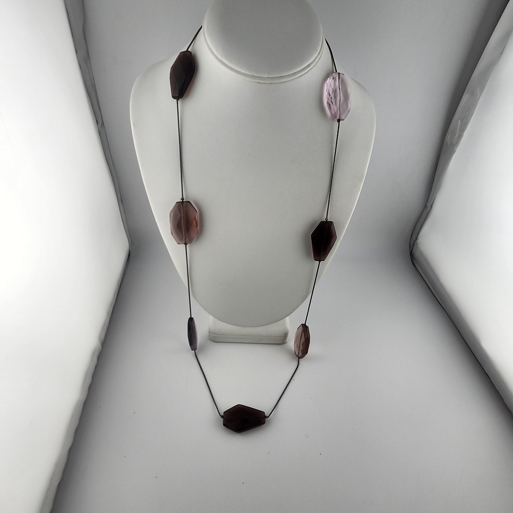 Pink And Purple Glass Bead Necklace Gunmetal Chain